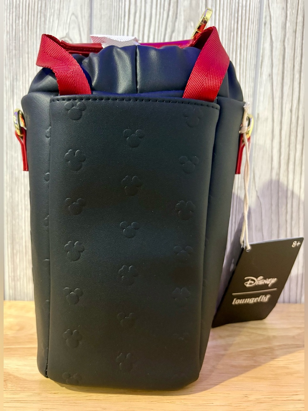 Disney Loungefly Mickey Embossed Black Red Water Bottle Crossbody Bag NWT - Picture 3 of 6